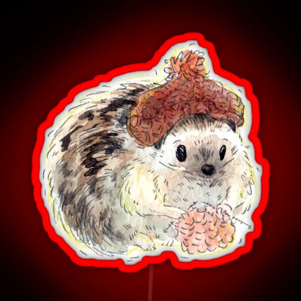 Cozy Knitting Hedghog RGB Neon Sign
