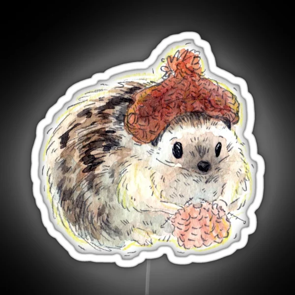 Cozy Knitting Hedghog RGB Neon Sign