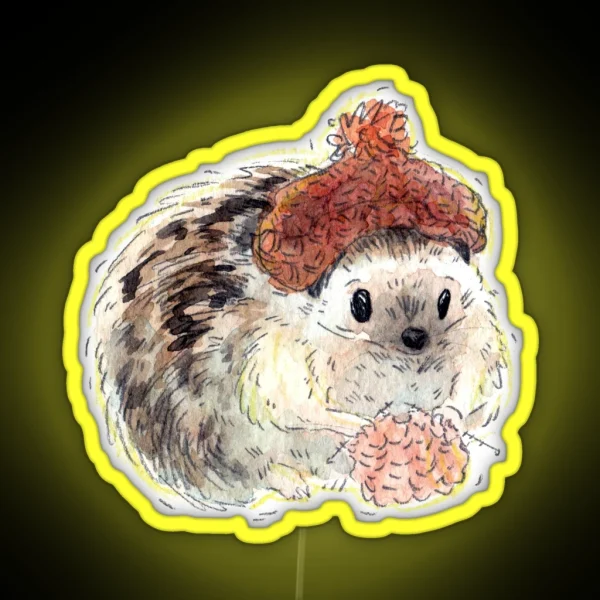 Cozy Knitting Hedghog RGB Neon Sign