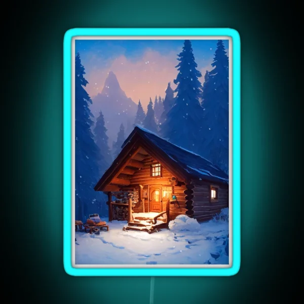 Cozy Winter Cabin RGB Neon Sign