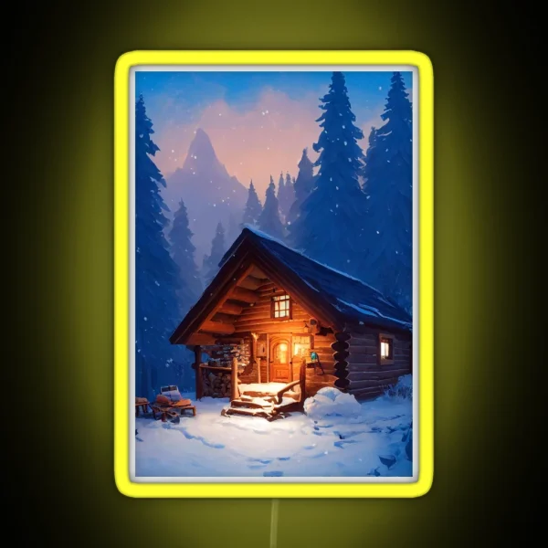 Cozy Winter Cabin RGB Neon Sign