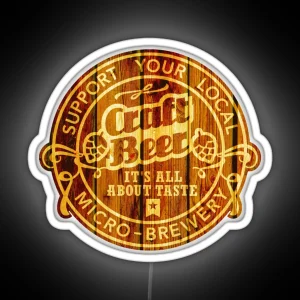 Craft Beer Emblem Wood RGB Neon Sign