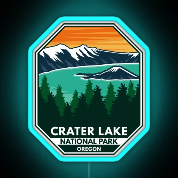 Crater Lake National Park Sunset Retro Emblem RGB Neon Sign