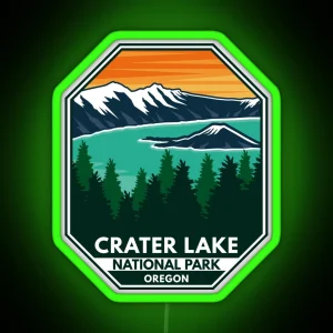 Crater Lake National Park Sunset Retro Emblem RGB Neon Sign