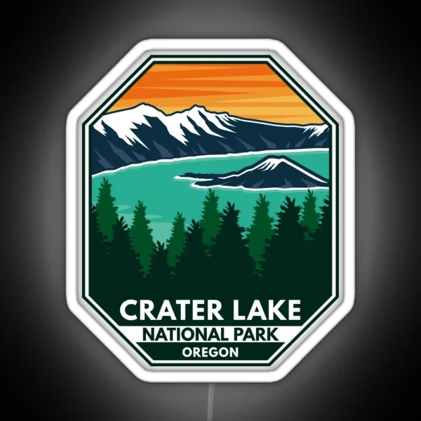 Crater Lake National Park Sunset Retro Emblem RGB Neon Sign