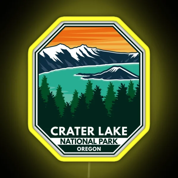 Crater Lake National Park Sunset Retro Emblem RGB Neon Sign