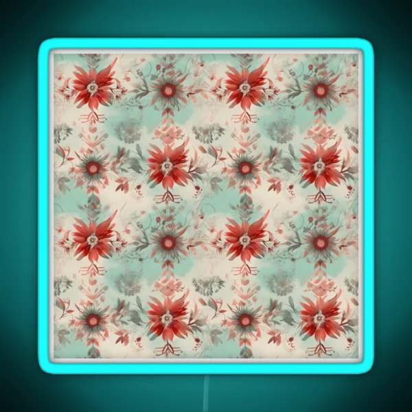 Crimson Flower In Turquoise RGB Neon Sign