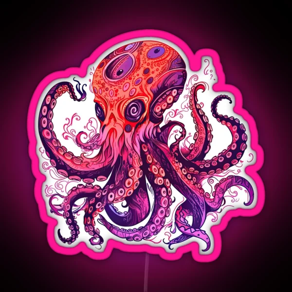 Crimson Mystic Octopus RGB Neon Sign