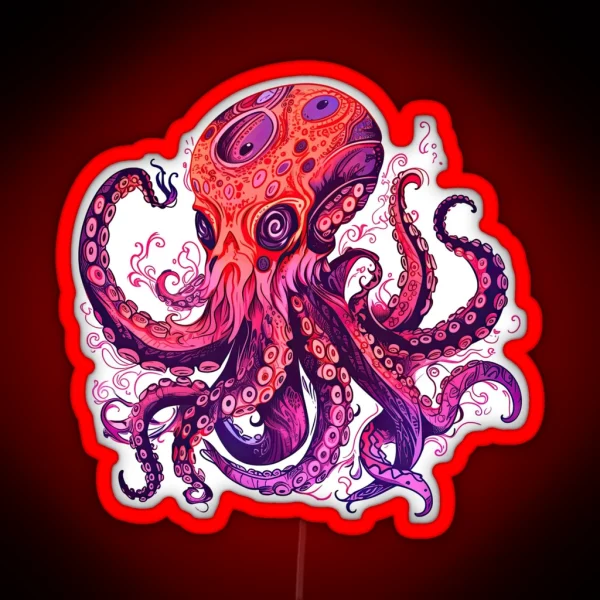 Crimson Mystic Octopus RGB Neon Sign