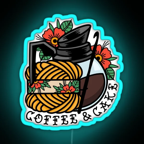 Crochet Coffee And Cake Yarn Tattoo RGB Neon Sign