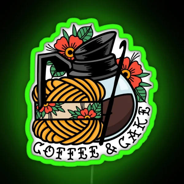 Crochet Coffee And Cake Yarn Tattoo RGB Neon Sign