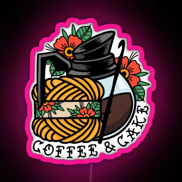 Crochet Coffee And Cake Yarn Tattoo RGB Neon Sign