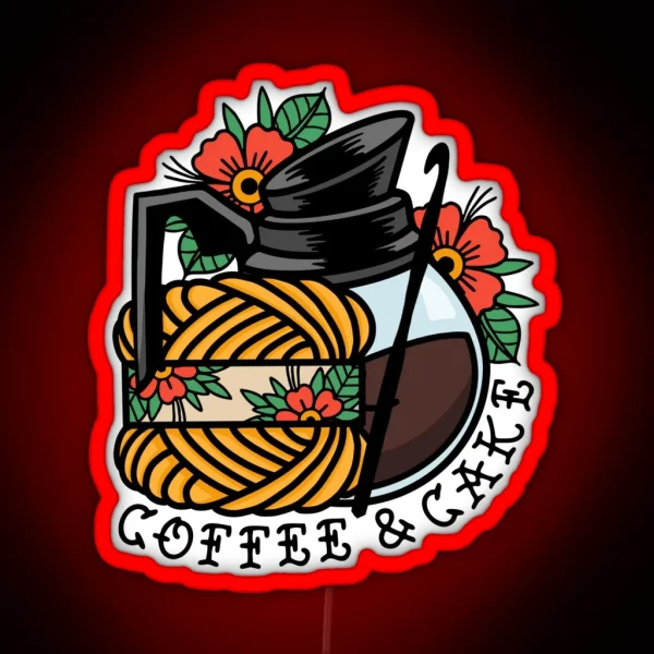 Crochet Coffee And Cake Yarn Tattoo RGB Neon Sign