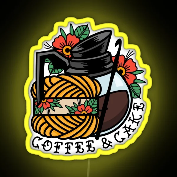 Crochet Coffee And Cake Yarn Tattoo RGB Neon Sign