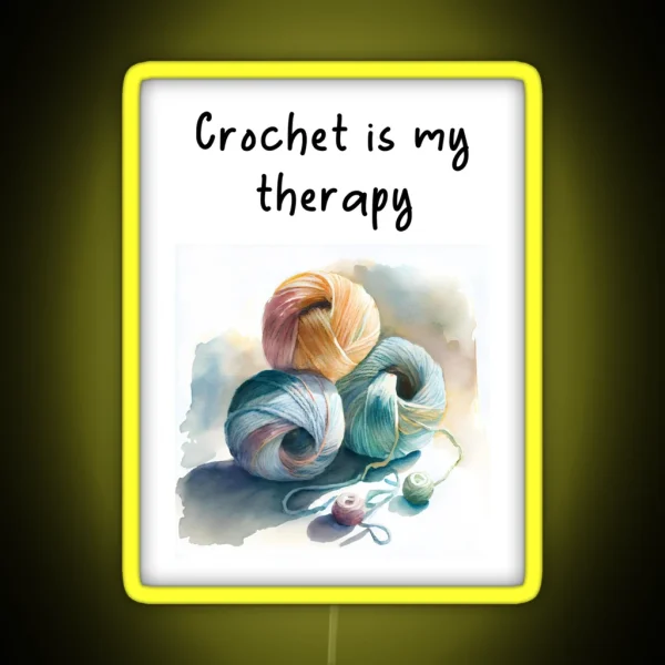Crochet Is My Therapy Watercolor Design RGB Neon Sign