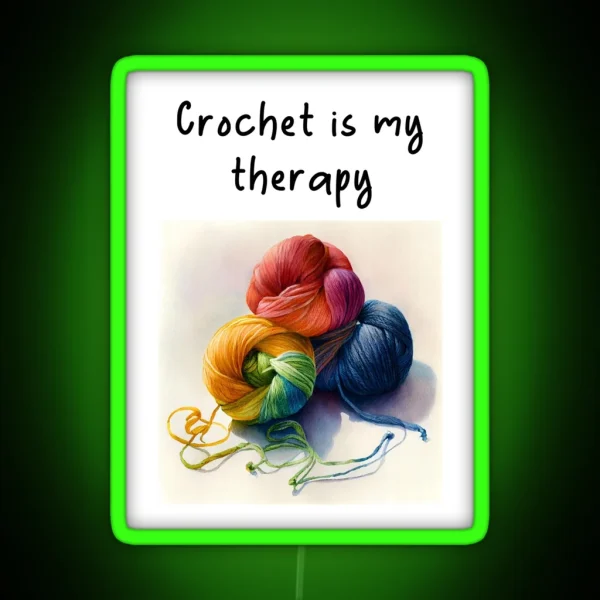 Crochet Is My Therapy Watercolor Design Yarn RGB Neon Sign