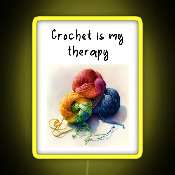 Crochet Is My Therapy Watercolor Design Yarn RGB Neon Sign