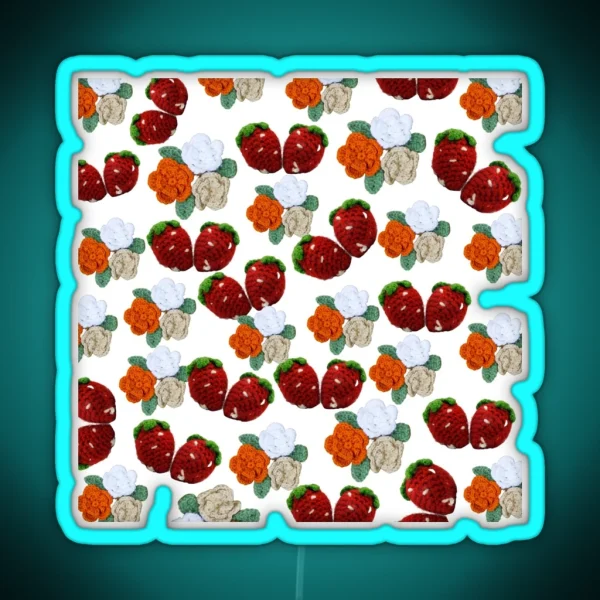 Crochet Strawberry Pattern RGB Neon Sign