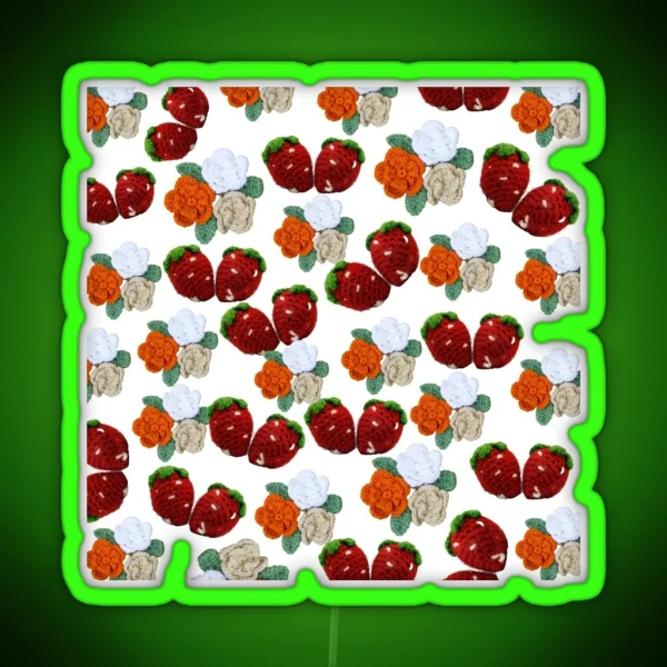 Crochet Strawberry Pattern RGB Neon Sign