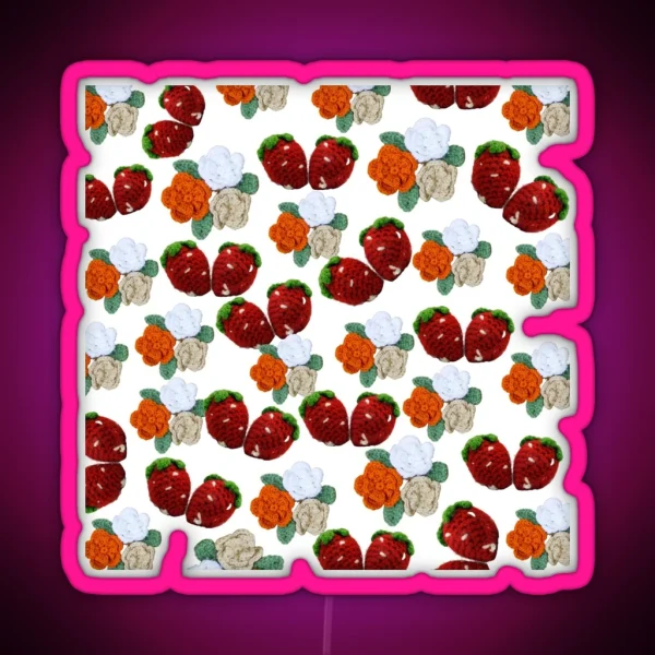Crochet Strawberry Pattern RGB Neon Sign