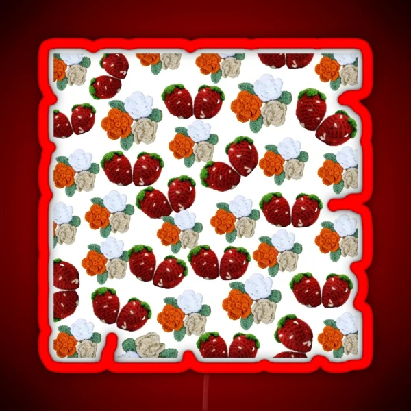 Crochet Strawberry Pattern RGB Neon Sign