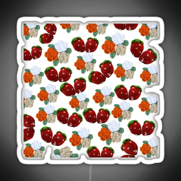 Crochet Strawberry Pattern RGB Neon Sign