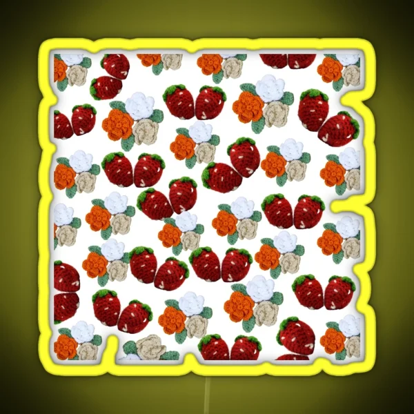 Crochet Strawberry Pattern RGB Neon Sign