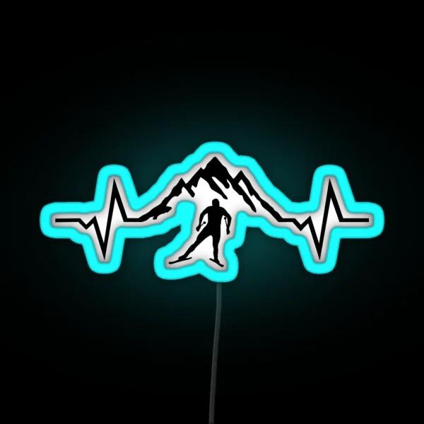 Cross Country Skiing Cross Country Skier And ECG RGB Neon Sign