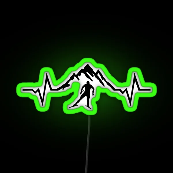 Cross Country Skiing Cross Country Skier And ECG RGB Neon Sign