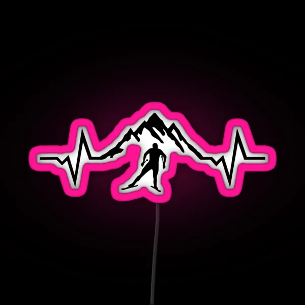 Cross Country Skiing Cross Country Skier And ECG RGB Neon Sign