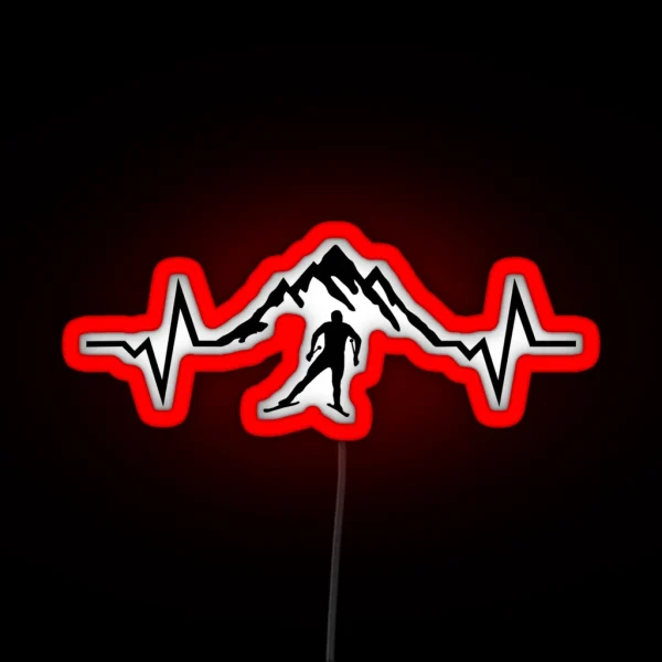 Cross Country Skiing Cross Country Skier And ECG RGB Neon Sign
