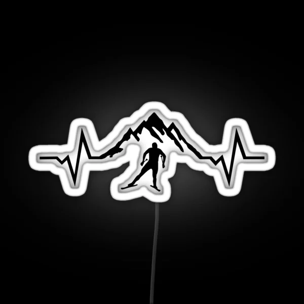 Cross Country Skiing Cross Country Skier And ECG RGB Neon Sign