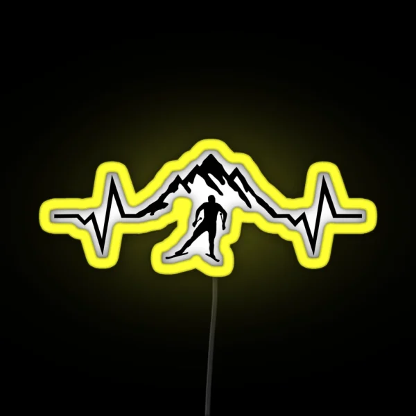 Cross Country Skiing Cross Country Skier And ECG RGB Neon Sign