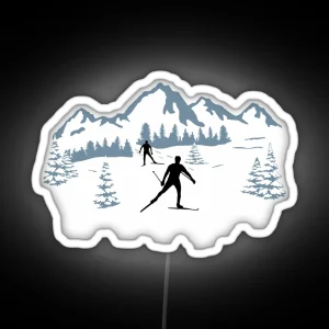 Cross Country Skiing Cross Country Skier And Winter Forest Landscape RGB Neon Sign