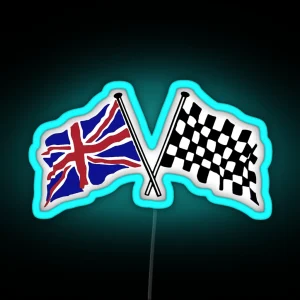 Crossed Flags Racing And Great Britain RGB Neon Sign