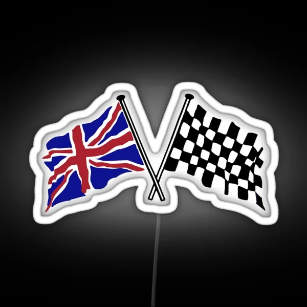 Crossed Flags Racing And Great Britain RGB Neon Sign