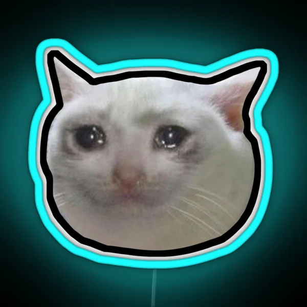 Crying Cat Meme 4 Black Outline RGB Neon Sign