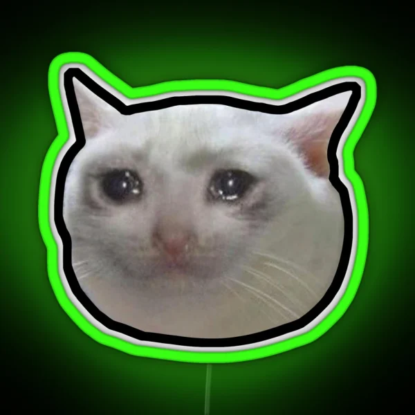 Crying Cat Meme 4 Black Outline RGB Neon Sign