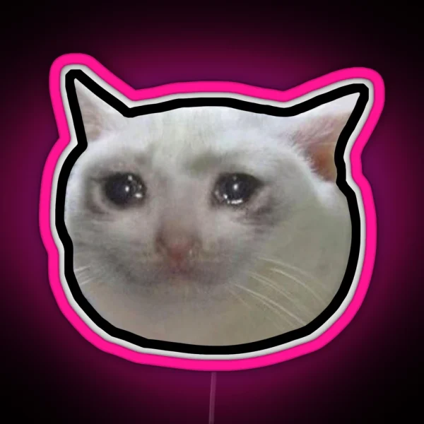 Crying Cat Meme 4 Black Outline RGB Neon Sign