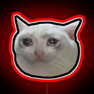 Crying Cat Meme 4 Black Outline RGB Neon Sign