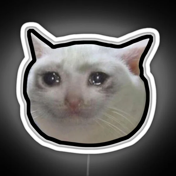 Crying Cat Meme 4 Black Outline RGB Neon Sign