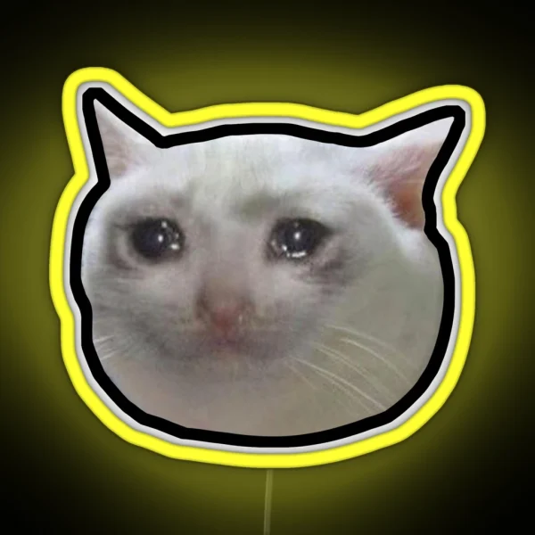 Crying Cat Meme 4 Black Outline RGB Neon Sign