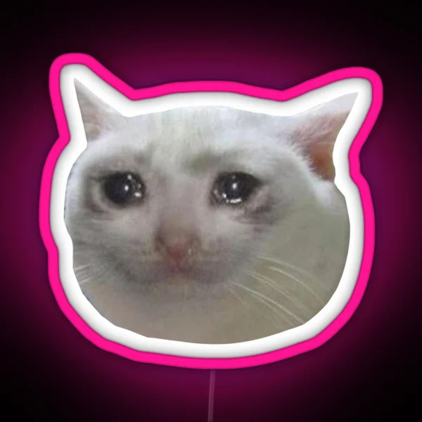 Crying Cat Meme 4 White Outline RGB Neon Sign