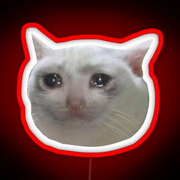 Crying Cat Meme 4 White Outline RGB Neon Sign