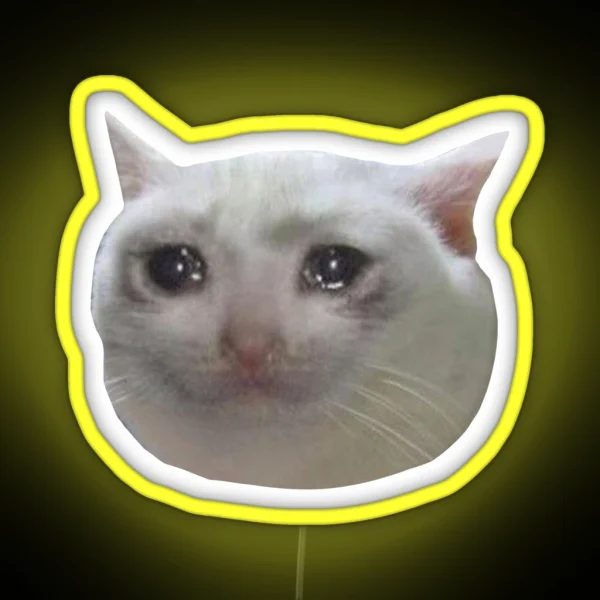 Crying Cat Meme 4 White Outline RGB Neon Sign