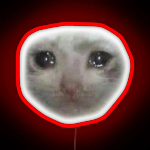 Crying Teary Eyed Sad Cat Meme RGB Neon Sign