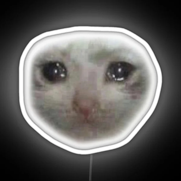 Crying Teary Eyed Sad Cat Meme RGB Neon Sign