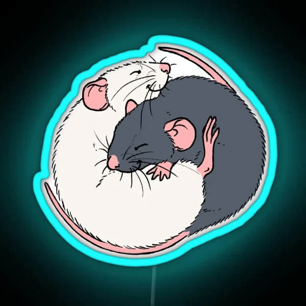 Cuddling Rats Russian Blue And White RGB Neon Sign
