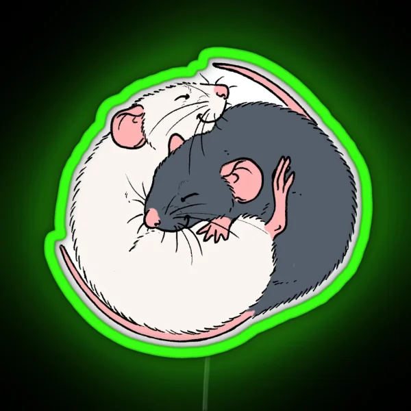 Cuddling Rats Russian Blue And White RGB Neon Sign