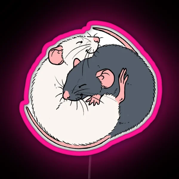 Cuddling Rats Russian Blue And White RGB Neon Sign